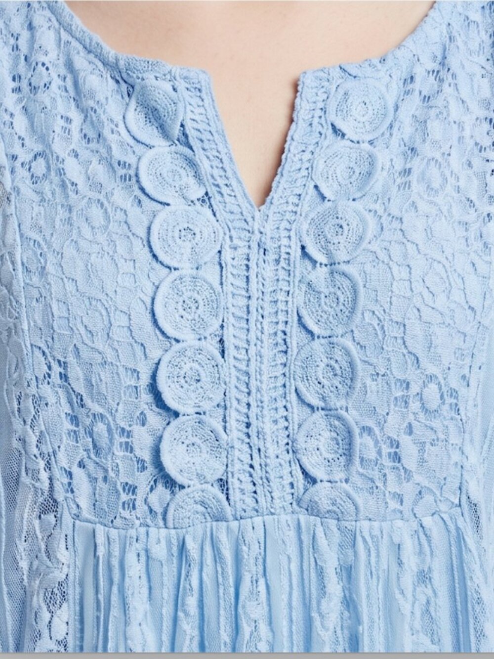 Romantic Lace Tunic Top Flutter Sleeve Ruffle Hem Boho Smock Baby Blue - Picture 2 of 8